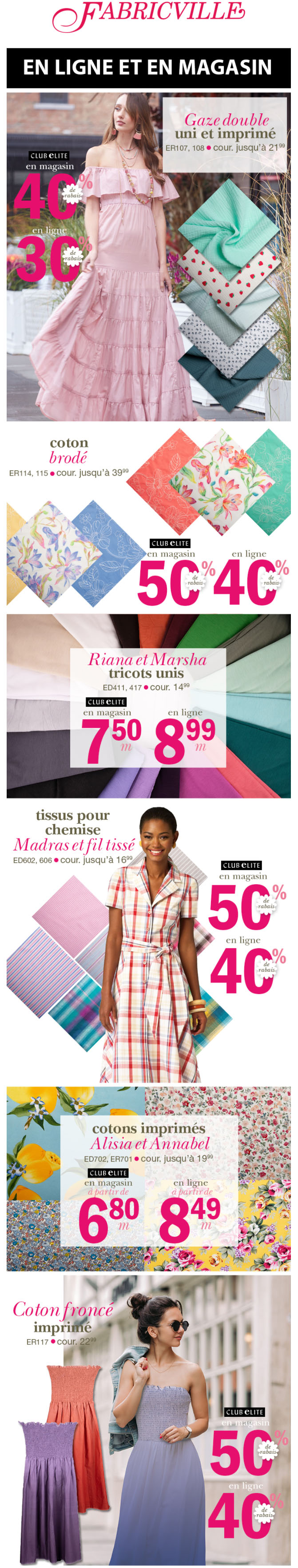 Tissus D’été À Partir De 6, 80$/Mètre